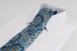 Mens Light Blue & Light Yellow Unique Paisley Patterned 8Cm Neck Tie