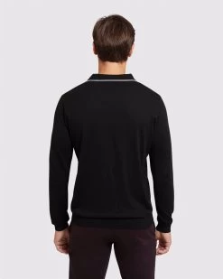 Oxford Men's Reiss Tipping Collar Ls Knit Polo - Black -Fashion Menswear Shop 39d5449055928f1958260e4a58577d9b