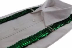 Adjustable 100Cm Green Mens & Womens Sequin Suspenders