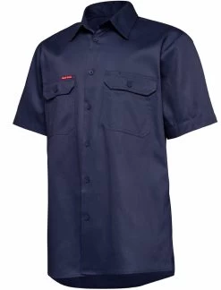 3 X Mens Hard Yakka Short Sleeve Lightweight Drill Ventilated Shirt Navy