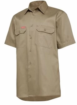 3 X Mens Hard Yakka Short Sleeve Lightweight Drill Ventilated Shirt Khaki