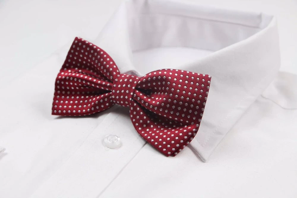 Mens Red Plain Coloured Bow Tie With White Polka Dots 4 Mens Red Plain Coloured Bow Tie With White Polka Dots - Image 4