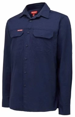 5 X Mens Hard Yakka Flex Ripstop Long Sleeve Shirt Work Wear Navy Y04305