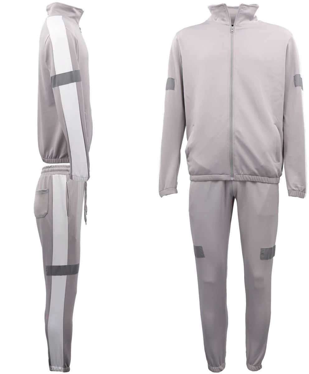 Mens 2PCS Lightweight Track Suit Reflective Tape Windproof Jacket Pants Trousers - Light Grey 1 Mens 2PCS Lightweight Track Suit Reflective Tape Windproof Jacket Pants Trousers - Light Grey