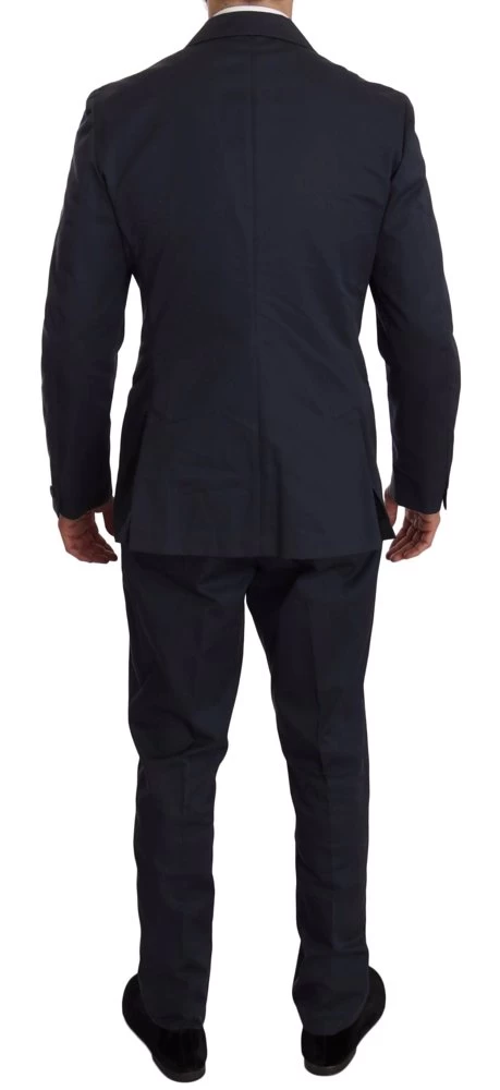 Romeo Gigli Two Piece 3 Button Cotton Blue Solid Suit 2 Romeo Gigli Two Piece 3 Button Cotton Blue Solid Suit - Image 2