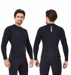 2MM Wetsuit Split Top Long-sleeved Snorkeling Suit Cold And Warm Wetsuit For Men-D240002-Black