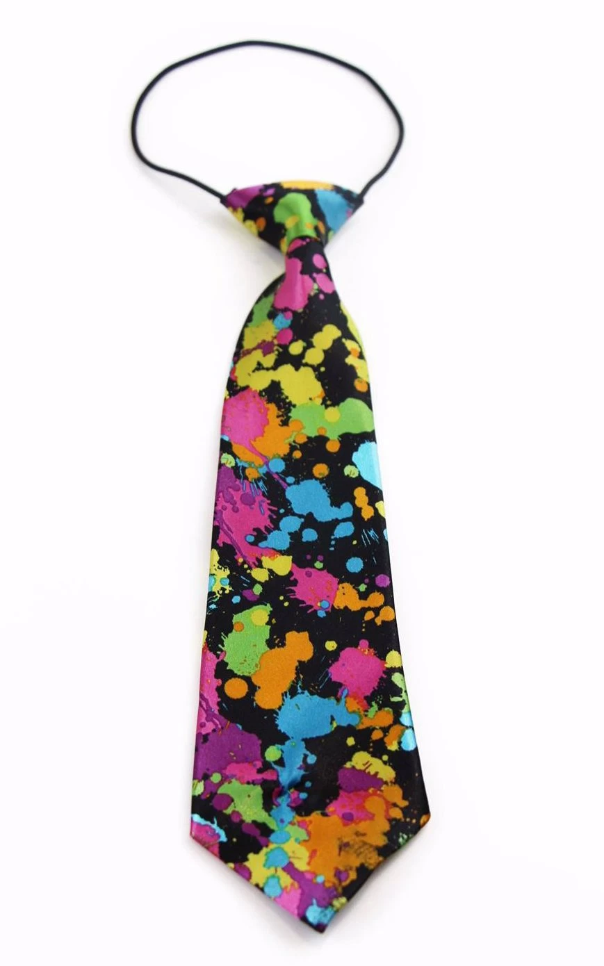 Kids Boys Multicoloured Patterned Elastic Neck Tie - Splash 2 Kids Boys Multicoloured Patterned Elastic Neck Tie - Splash - Image 2