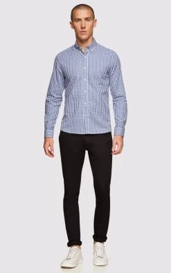 Oxford Men's Stratton Checked Shirt - Petrol Grey -Fashion Menswear Shop 451699eb2d082e42120eb0391daf0076