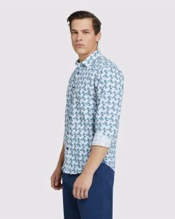 Oxford Men's Kenton Linen Cotton Floral Shirt - White/Aqua 7 Oxford Men's Kenton Linen Cotton Floral Shirt - White/Aqua -Fashion Menswear Shop 4544dd9173c1aef0ac73ca41e95840ae
