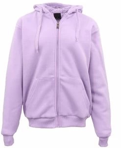 Mens Women's Thick Zip-Up Hoodie W Sherpa Fur Winter Unisex Hooded Jacket Jumper - Light Purple