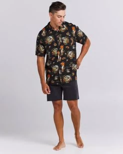 Mens The Mad Hueys Loose In Paradise Woven Shirt - VINTAGE BLACK -Fashion Menswear Shop 489daf48c894b35dc7a96ba456ffce48