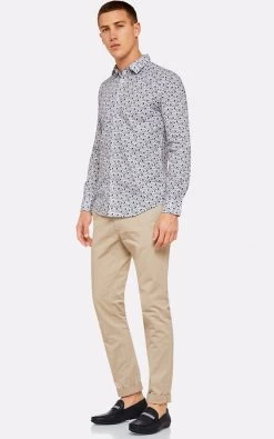 Oxford Men's Kenton Leaves Printed Shirt - White/Blue -Fashion Menswear Shop 49049aeca2a7052bb14a6779ee68dca7