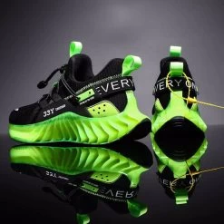 Beakey Trendy Mens Running Sneakers Mesh Comfortable Lightweight Tennis Shoes-BlackF LuorescentGreen -Fashion Menswear Shop 495f744c1c5c6a54059b16331621685d