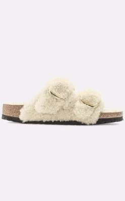 Birkenstock Arizona Big Buckle Teddy Shearling Eggshell Sandals - Beige