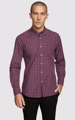 Oxford Men's Stratton Regular Fit Checked Shirt - Red