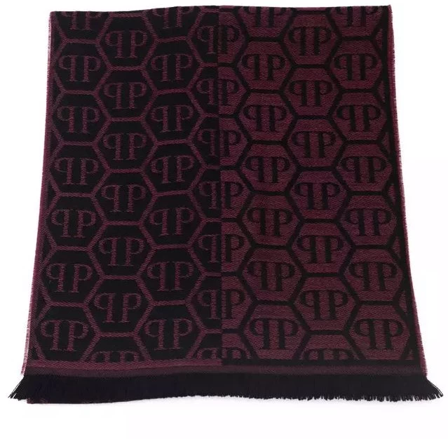 Philipp Plein Burgundy Wool Scarf 1 Philipp Plein Burgundy Wool Scarf
