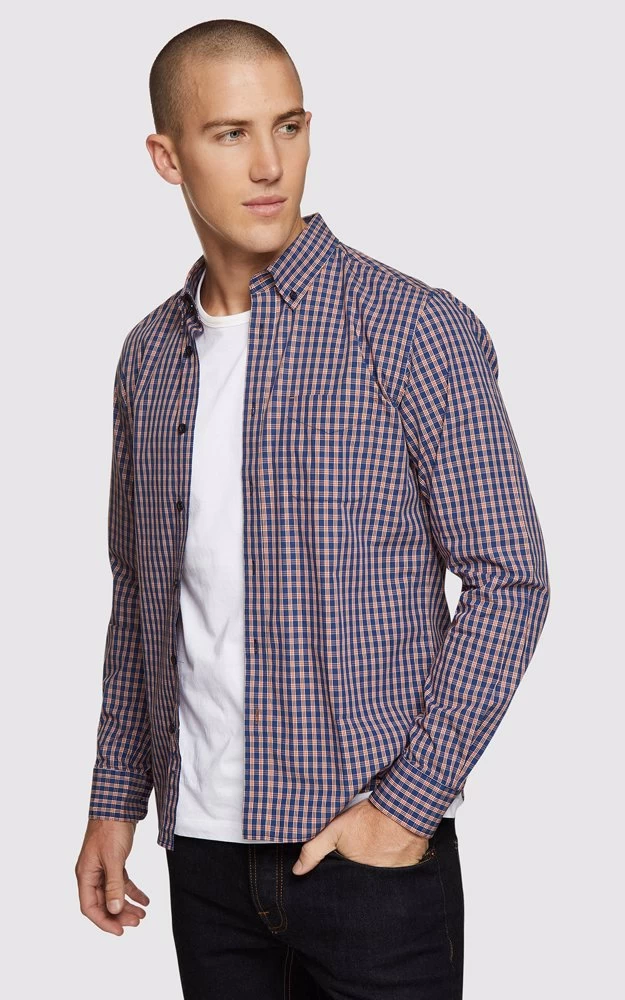 Oxford Men's Uxbridge Checked Shirt - Navy/Tan 2 Oxford Men's Uxbridge Checked Shirt - Navy/Tan - Image 2