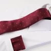 Mens Red Dotted And Floral Matching Neck Tie, Pocket Square, Cuff Links And Tie Clip Set