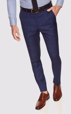 Oxford Men's Byron Wool Stretch Check Trousers - Navy -Fashion Menswear Shop 52028347f88a2f96ff420089fd64152d