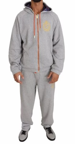 Billionaire Italian Couture Gray Cotton Sweater Pants Tracksuit
