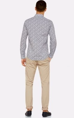 Oxford Men's Kenton Leaves Printed Shirt - White/Blue -Fashion Menswear Shop 52f682cd340c3fd17f45af8635e554ad