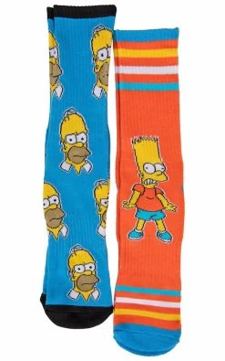 The Simpsons Bart Character And Homer Heads 2-Pair Pack Of Crew Socks