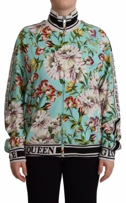 Women Dolce & Gabbana Green Floral Print Zipped Cardigan Sweater