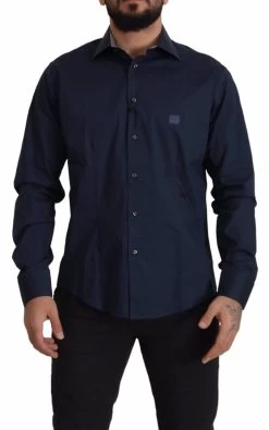 Roberto Cavalli Navy Blue Cotton Dress Formal Shirt