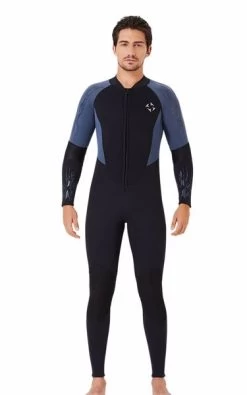 3mm One-piece Thermal Surfing Wetsuit + Long-sleeved Snorkeling Winter Swimsuit For Men-D330005-Gray