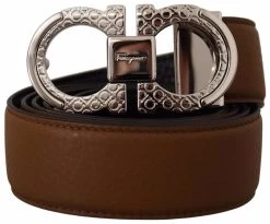 Salvatore Ferragamo Brown And Black Calf Leather Reversible Belt