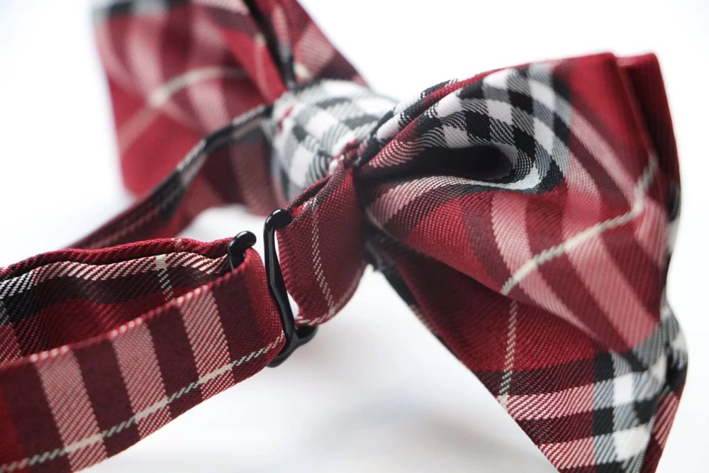 Mens Red Plaid Patterned Bow Tie 2 Mens Red Plaid Patterned Bow Tie - Image 2
