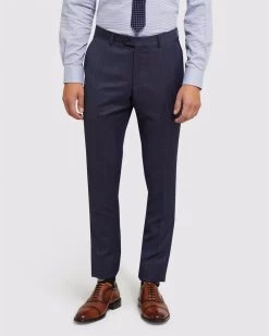Oxford Men's Auden Wool Stretch Check Suit Trousers - Blue