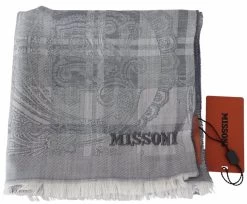 Missoni Gray Floral Wool Unisex Neck Wrap Fringes Scarf -Fashion Menswear Shop 5da4d77f054e1851c8421d8f4e2addda