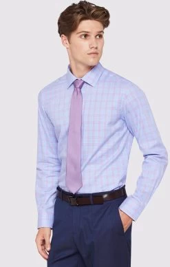 Oxford Men's Beckton Checked Shirt - Purple/Sky -Fashion Menswear Shop 625f3d9d6e624da28777fae469b9bddb