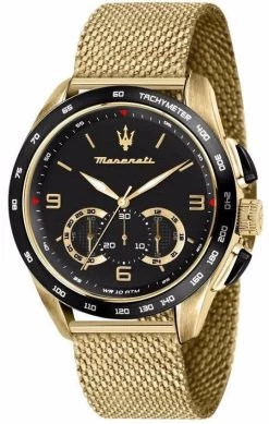 Maserati Traguardo Chronograph Gold Tone Stainless Steel Black Dial Quartz R8873612010 100M Men's Wa
