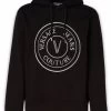Versace Jeans Black Cotton Logo Details Hooded Sweatshirt