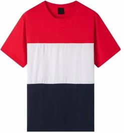 Men's Adult Unisex Drop-Shoulder Colorblock T-Shirt Top Cascual Plain Basic Tee - Red/White/Black