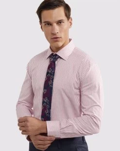 Oxford Men's Islington Regular Striped Shirt - Red -Fashion Menswear Shop 67a227f4c6193d35cb8e88b4025aaad6