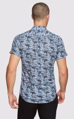 Oxford Men's Tottenham Palmtree Print Short Sleeve Shirt - Blue Multi -Fashion Menswear Shop 68c90977357735db69c9f84c64ccbd52