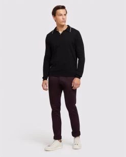 Oxford Men's Reiss Tipping Collar Ls Knit Polo - Black -Fashion Menswear Shop 6a706f671d8ea47a4788d2536226f51b