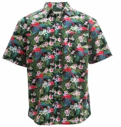 New Adults Kids Cotton Hawaiian Beach Shirt Cool Dry Tropical Summer Casual Tops - Garden Flamingo (