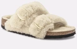 Birkenstock Arizona Big Buckle Teddy Shearling Eggshell Sandals - Beige -Fashion Menswear Shop 7084f63c3538ce6dee50a0f74bbfe7f6