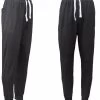 New Men's Slim Cuffed Hem Trousers Plain Track Sweat Pants Suit Gym Casual Sport - Black