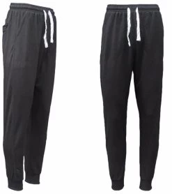 New Men's Slim Cuffed Hem Trousers Plain Track Sweat Pants Suit Gym Casual Sport - Black