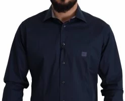 Roberto Cavalli Navy Blue Cotton Dress Formal Shirt -Fashion Menswear Shop 74fb4f85a9d297b0220b2b956346dca1