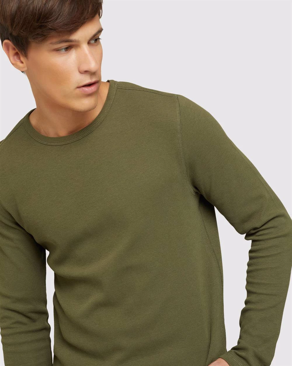 Oxford Men's Albert Waffle Crew Neck Long Sleeve - Green 4 Oxford Men's Albert Waffle Crew Neck Long Sleeve - Green - Image 4