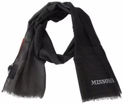 Missoni Black Wool Unisex Neck Wrap Shawl Fringes Logo Scarf -Fashion Menswear Shop 75ca6cce94a578981e5db34df591f52c