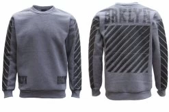 New Unisex Pullover Fleece Lined Jumper Mens Long Sleeve Crew Neck Sweater White - Grey