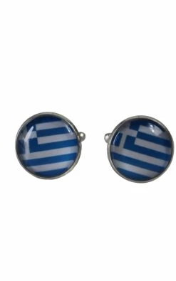 Mens Greece Greek Flag Round Cufflinks