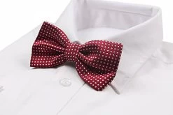 Mens Red Plain Coloured Bow Tie With White Polka Dots